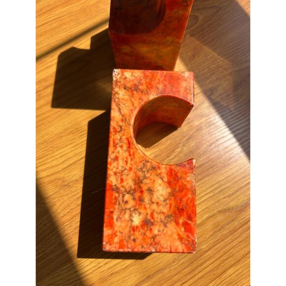 Orange stone marble vintage bookends - chipped - Picture 7 of 7